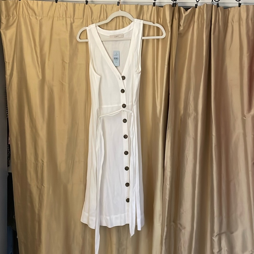 LOFT white linen dress